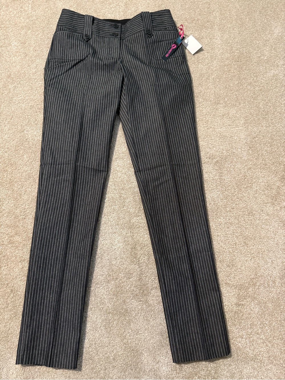 Women's Pinstripe Straight Leg Dress Pants - Black/Gray